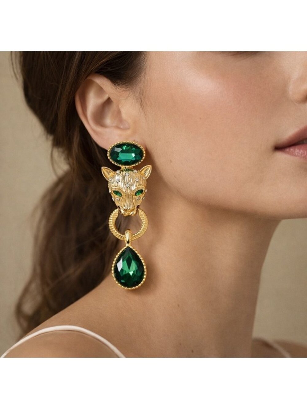 Emerald Panther Gold Luxury Earrings